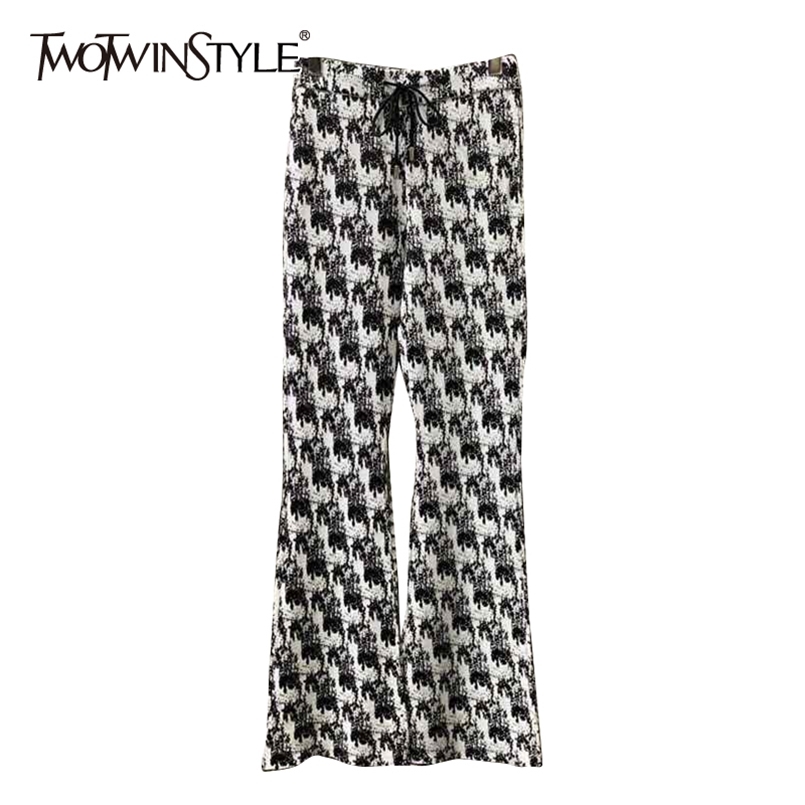 

Casual Print Pant For Women Elastic High Waist Full Length Flare Pants Females Summer Fashion Clothing Stylish 210521, Black