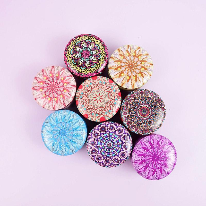 

Party Decoration 1pcs Mini Elegant Flower Tin Box DIY Candle Jar Round Empty Iron Portable Lipstick Spices Case Zipper Cream Storage