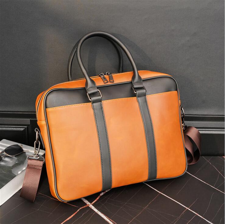 

Factory wholesale men brand shoulder bag business horizontal leather handbag outdoor error travel mens computer file bags street personality contrast handbags, Coffee