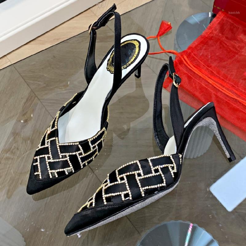 

Est High Heels Women Sandals Blingbling Pointed Toe Heel Genuine Leather Designer Shoes Dress, As pic