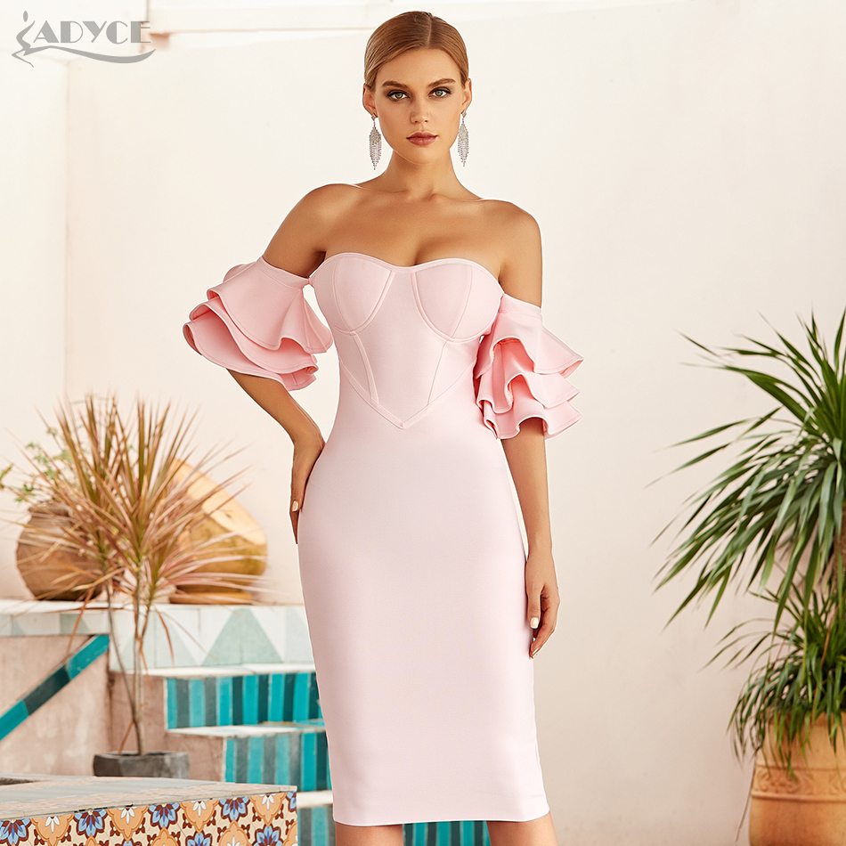 

Adyce 2021 New Summer Women Pink Off Shoulder Bodycon Bandage Dress Sexy Butterfly Short Sleeve Celebrity Runway Party Dresseshigh quality, Pink bandage dress