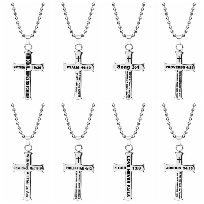 

Pendant Necklaces Philippians 4:13 Jewelry Stainless Steel Cross Necklace Bible Verse With Curb Chain 2021, Silver