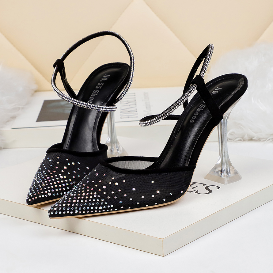 

2022 Come with Logo And Box Bridal Wedding Shoes Luxury Red Bottom High Heels Clear Crystal Rhinestone back nude Dress Size 34 To 43, Black