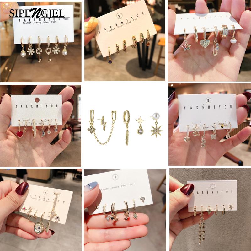 

Hoop & Huggie SIPENGJEL Cute Love Heart Small Earrings Set Pearl Flower Leaf Dangle For Women 6 Pcs Jewelry Gift 2021