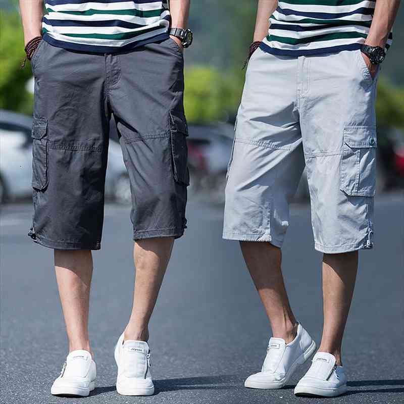 

summer mens pure cotton loose leisure breeches super large fashion comfortable pocket seven trousers size m-4xl 5xl, Black