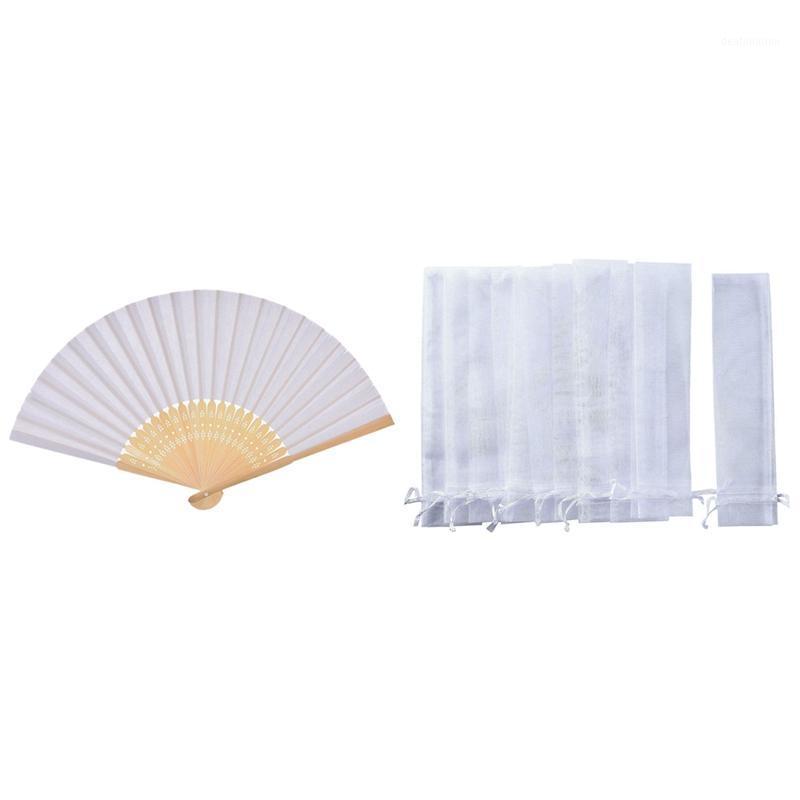 

Gift Wrap 30 PCS Folding Paper Hand Fan Custom Halloween Ladies (White) & 100 Pack Pouch Drawstring Organza Bags