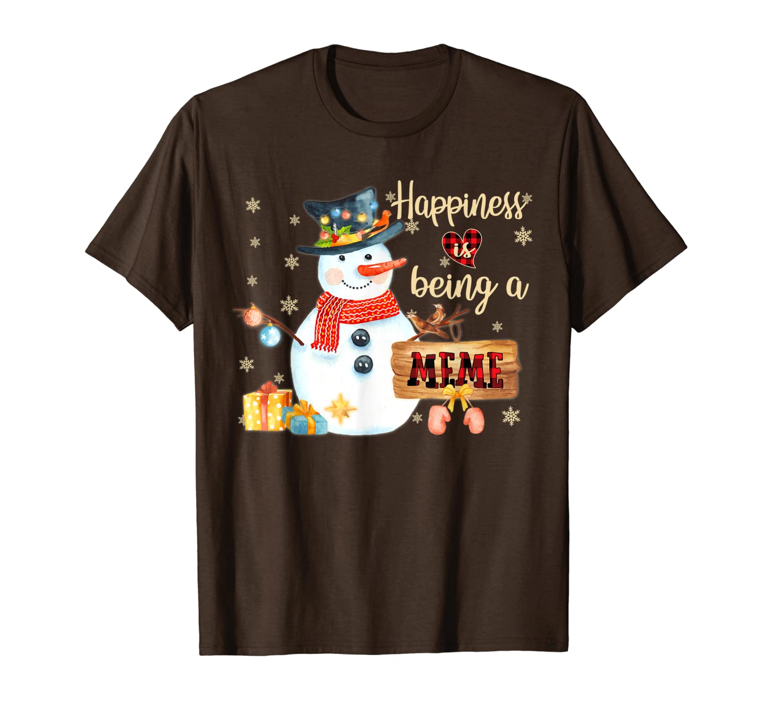

happiness is being a meme snowman family funny xmas gifts t-shirt, White;black