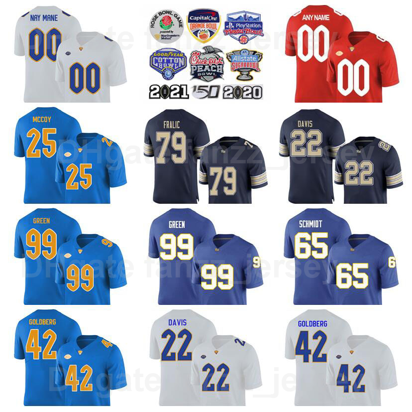 

NCAA Pittsburgh Panthers College 25 LeSean McCoy Jersey Football 42 Marshall Goldberg 99 Hugh Green 79 Bill Fralic 65 Joe Schmidt 22 Vincent Davis All Stitched Man, Blue