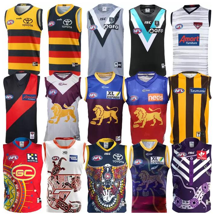 

AFL port Adelaide crows Essendon Bombers jersey Brisbane Lions fremantle dockers tank top gold coast suns Hawthorn Hawks vest Australian Rul, Black;gray