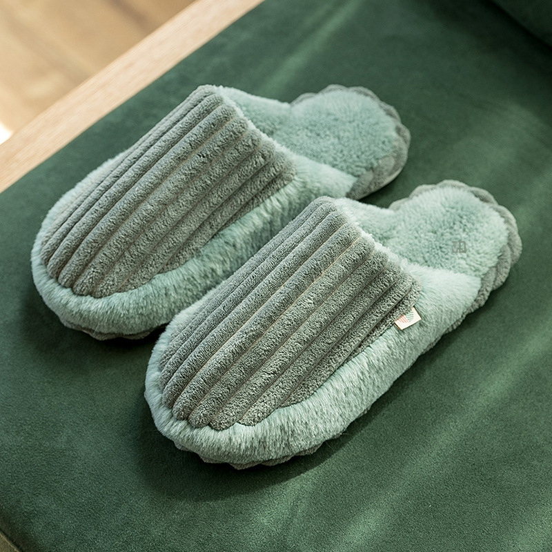 

New Winter Warm Cotton Slippers Concise Stripe Plush Shoes for Men Indoor Bedroom Comfortable Women Couples Soft Home, Pink