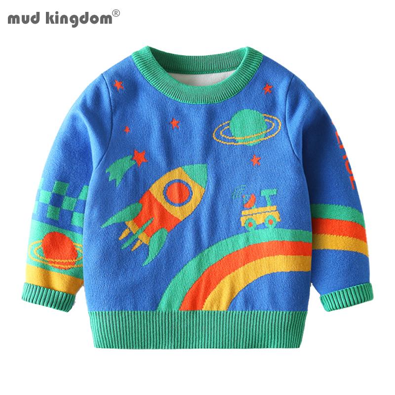 

Cardigan Mudkingdom Winter Autumn Cute Kids Boys Knit Sweaters Satellite Space Pattern Toddler Cartoon Rainbow Children Pullover Clothes, Blue