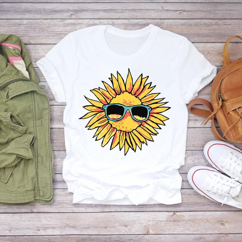 

men floral sunflower cartoon mens t shirt fashion lady girl cute summer ladies shirts graphic female, White;black