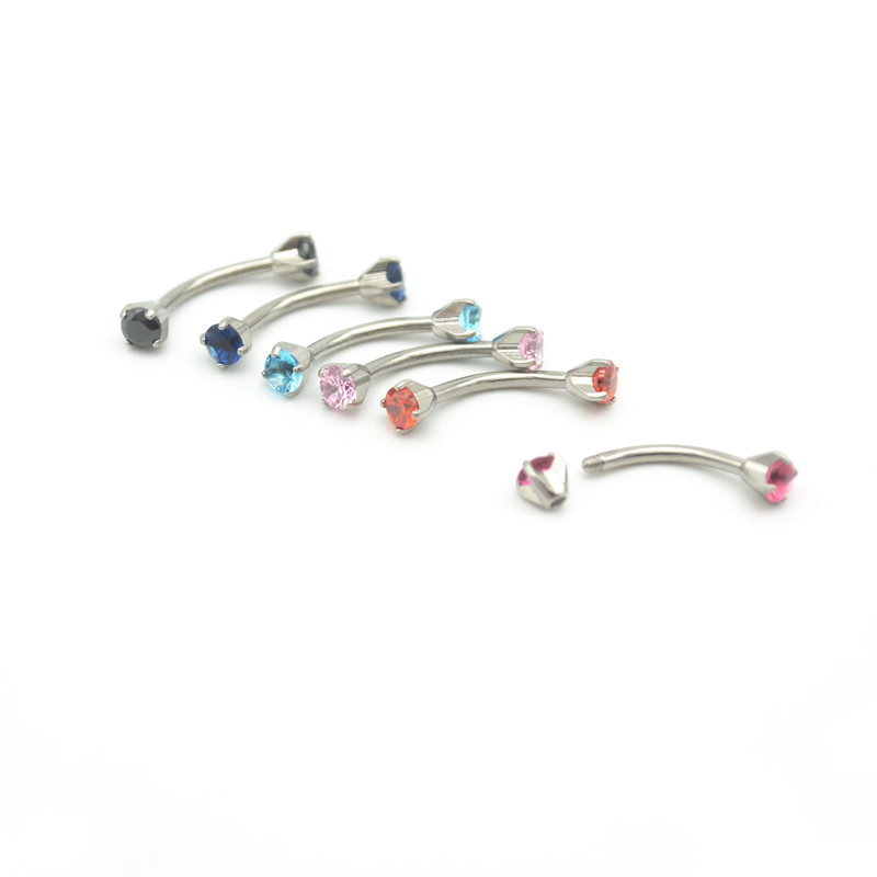 

Crystal CZ Gem Eyebrow Ring Steel Solitaire Prong Curved Banana Bar Cubic Zirconia Body Piercing Jewelry 16G