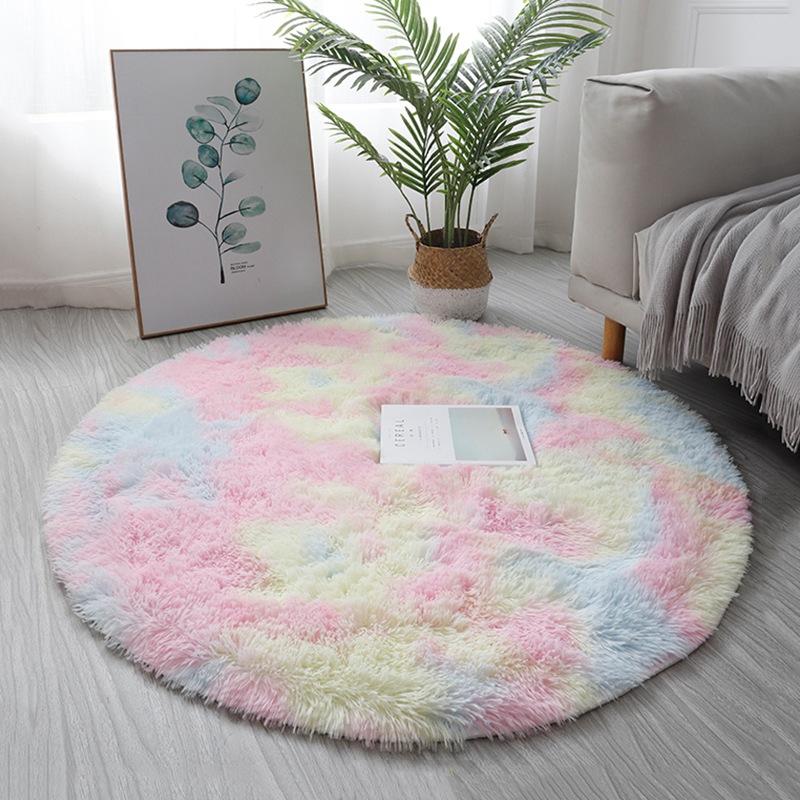 

Carpets Rainbow Fluffy Round Soft Area Rugs For Bedroom Bedside Mat Shaggy Floor Anti-slip Carpet Home Tapis De Chambre, Multicolour