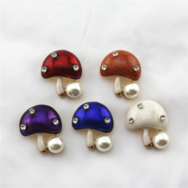 

Pins, Brooches Five-color Enamel Mushroom Brooch 2021 Imitation Pearl Corsage