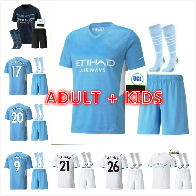 

adult kids 2021 2022 Manchester soccer jerseys 21 22 City DE BRUYNE KUN AGUERO G. JESUS STERLING MAHREZ football shirts uniform men child kit