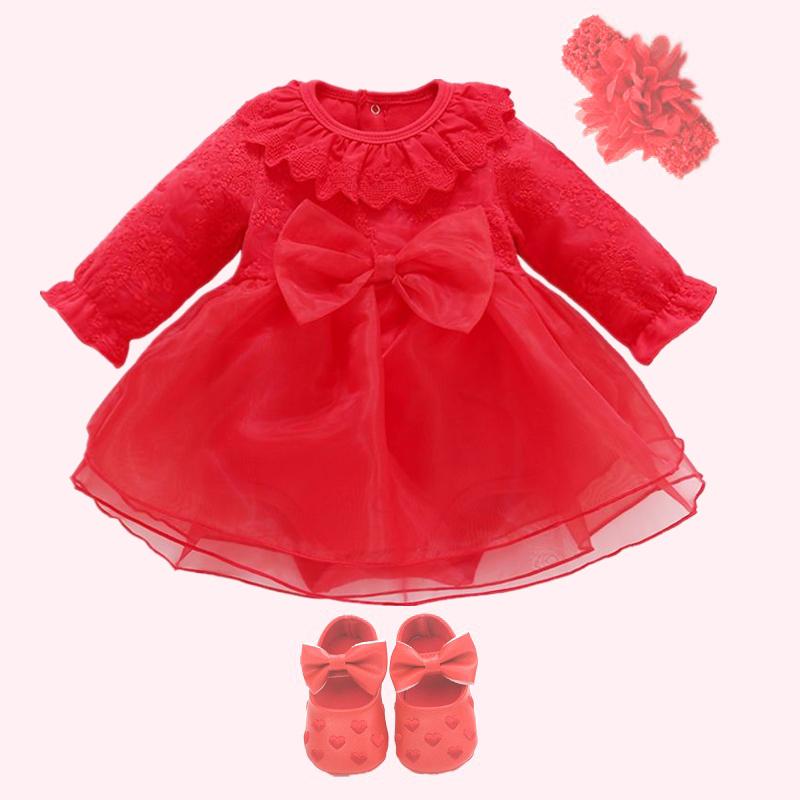 

Baby Girl Birthday Wedding Dress Clothes Infant Flower Girls Christening Baptism Dresses With Bowknot Shoes Set For NB-12months Girl's, Orange