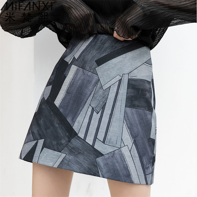 skirts skirts irregularly printed mini Korean style women high waist female fashion line skirt oversize-image-670880552