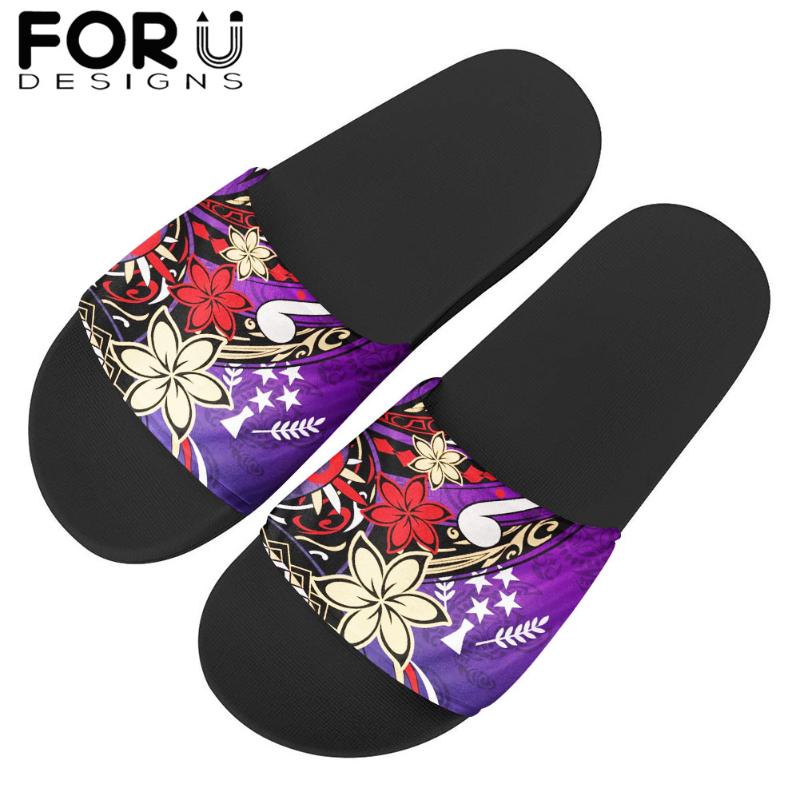 

Fashion Polynesian Kosrae State Flower Beach Slides For Women Slippers Shoes Summer Female Leisure, Black