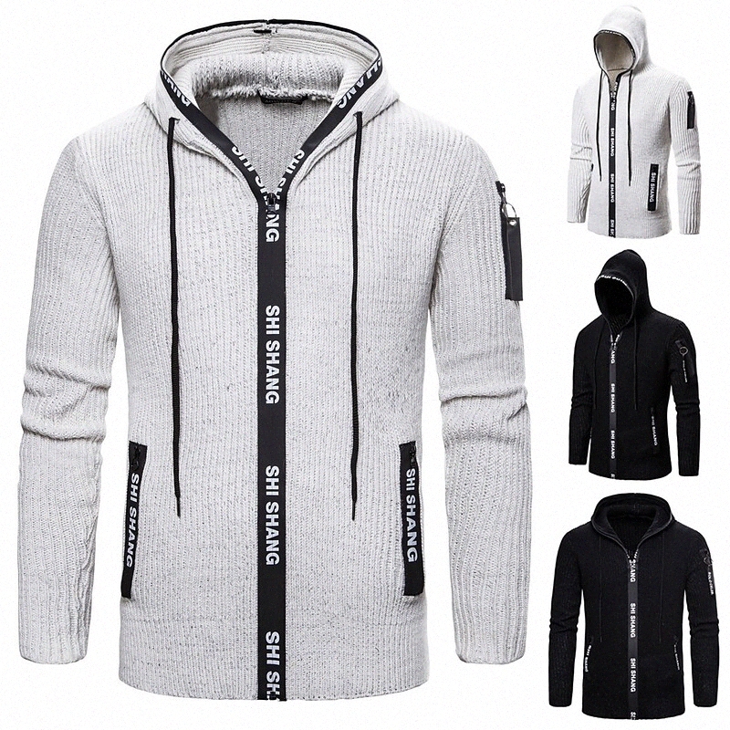 Pull pour hommes Couleur solide à manches longues Cardigans Cardigans Couture Couche Éclairage Gris Black I18S #