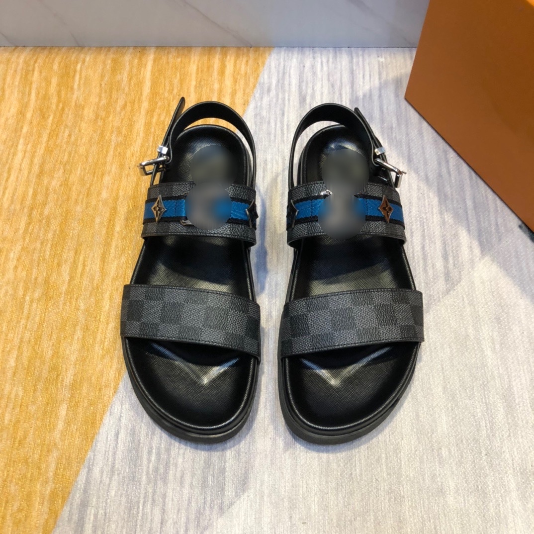 

Top fashion men sandals brown black non slip plaid luxury flat designer mens casual sandal