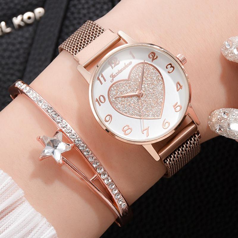 

Wristwatches 2pc/set Luxury Women Watches Love Magnet Watch Buckle Fashion Casual Female Wristwatch Roman Numeral Simple Relogio Feminino, Xr4355-bk