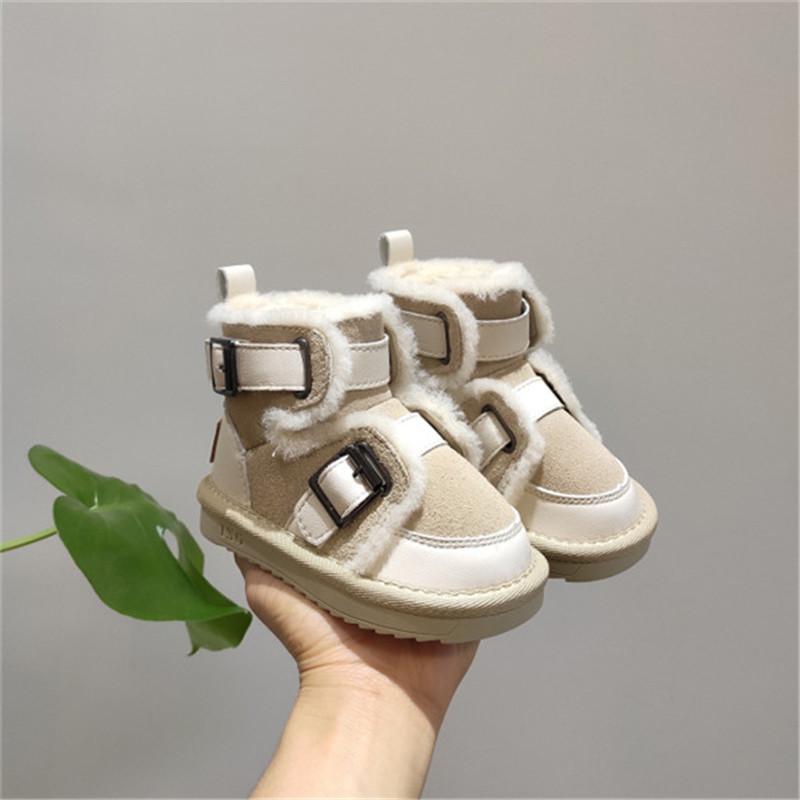 

Boots 2021 Winter Children Snow Cute Buckle Baby Thick Warm Shoes Non-slip Fashion Toddler Girls Boys Cotton, Black;grey