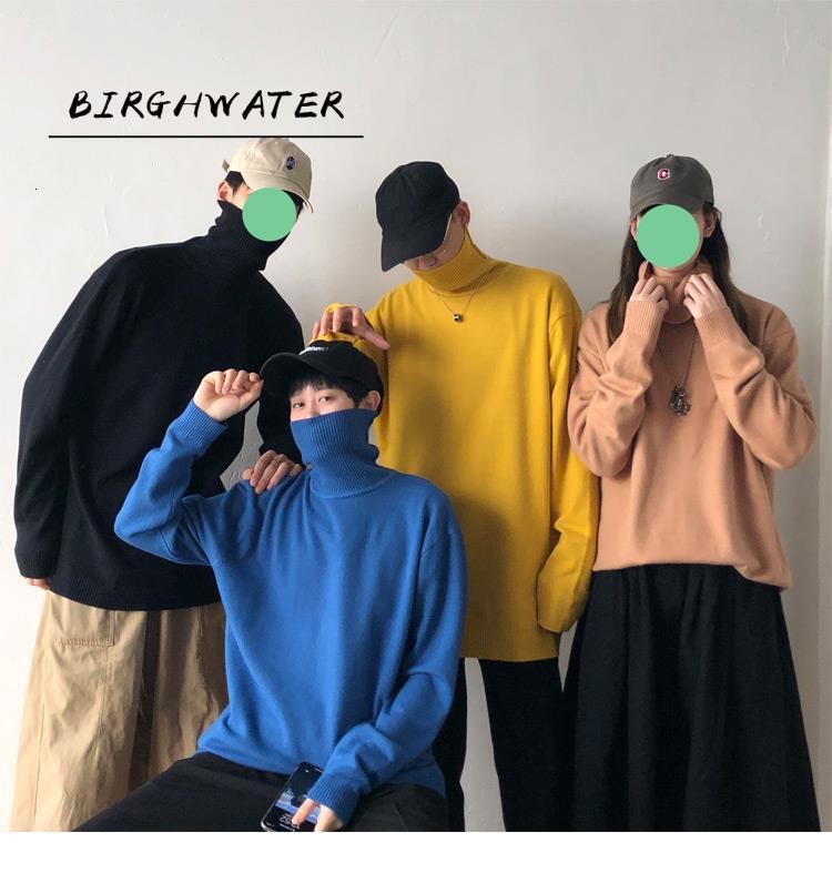 

Men's Sweaters 2021 Winter Sweater Loose Solid Color Turtleneck Male Jumpers Casual Oversize Pullovers Korean Clothing, White;black