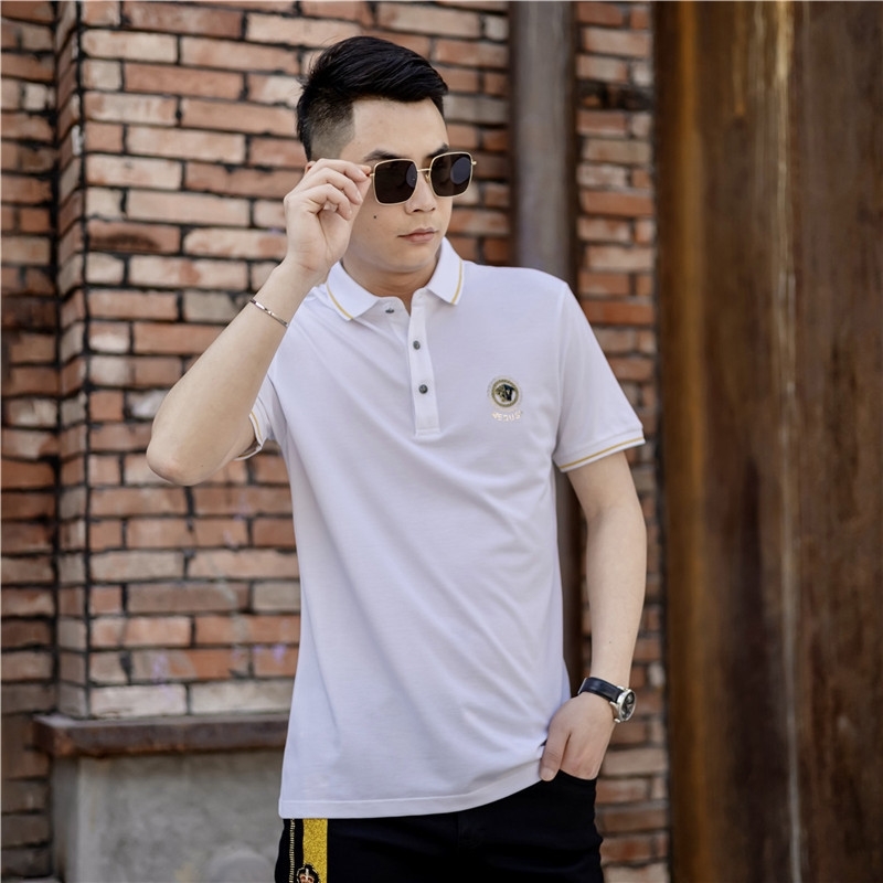 

Medusa short sleeve men's summer polo shirt fashion high-end business casual Lapel breathable slim fit T-shirt, White-20618
