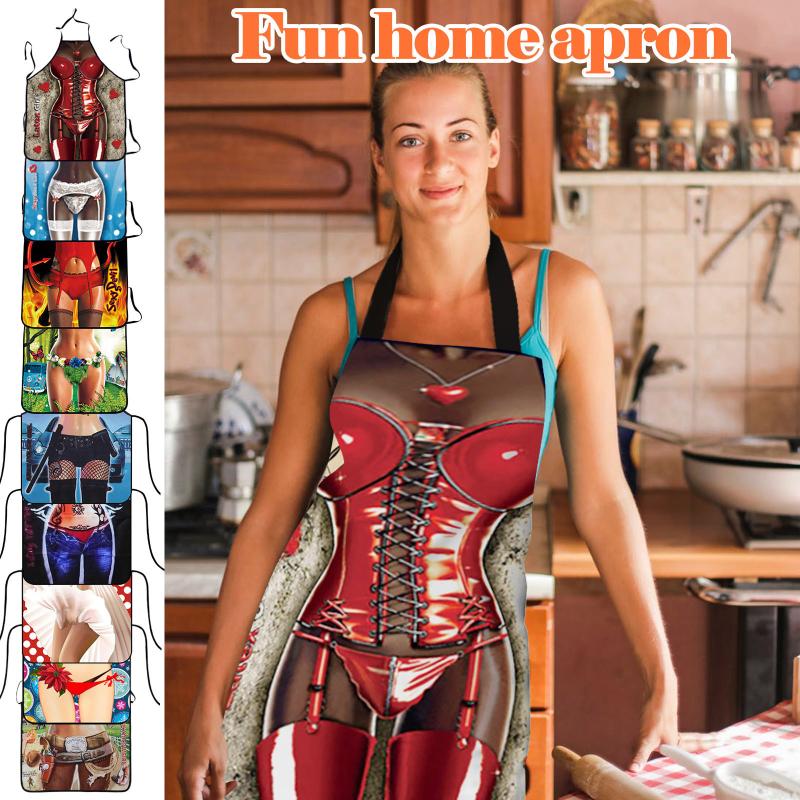 

1pc Household Cleaning Apron Adult Kitchen Fun Printing Easy To Clean Barbecue #45 Aprons
