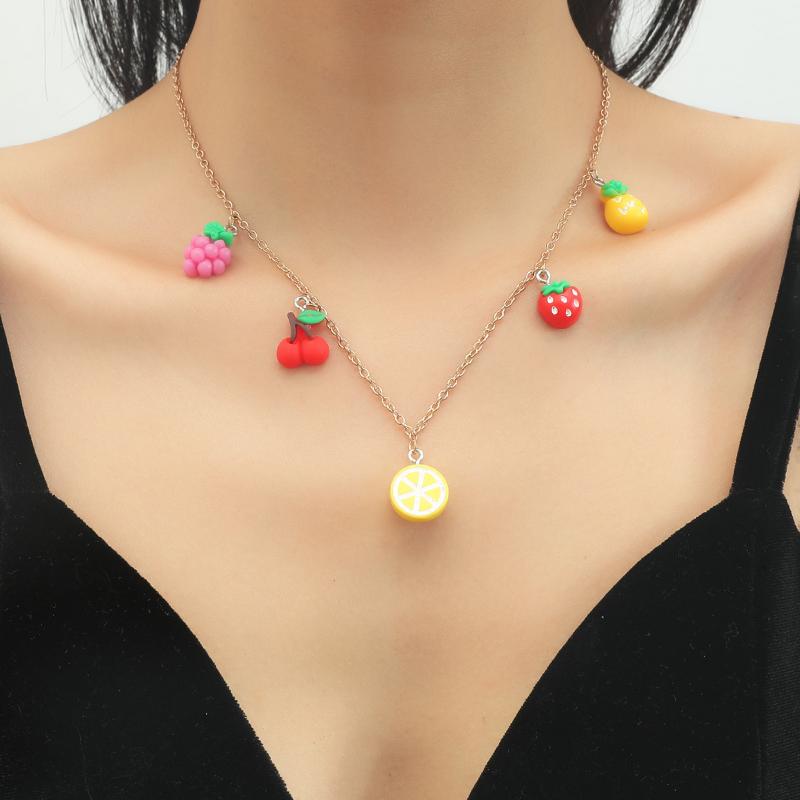 

Chokers Cute INS Fruit Pendant Necklaces For Teen Girls Colorful Y2k Jewelry Candy Lemo Cherry Choker Chain Necklace Women Gifts, Golden;silver