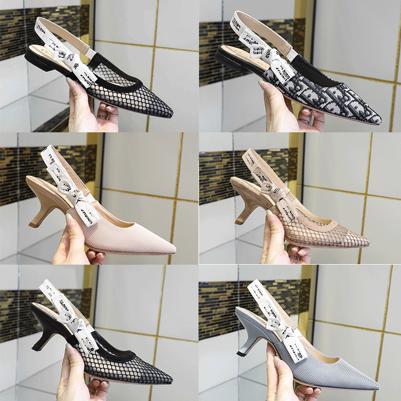 

Letter Bow High Heel Shoes Women Runway Pointed Toe Low Heels Shoe Woman Gladiaor Sandals Lady Brand Design Mesh Flat Sneakers, Black