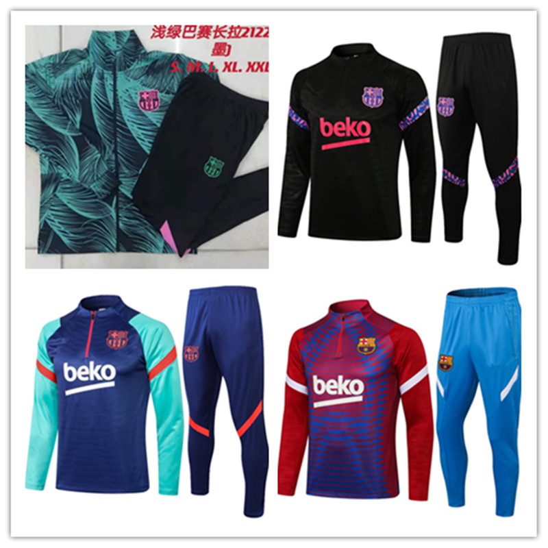 

Barca tracksuits jersey sweater set Winter jacket2021 2022 Messi Kun Aguero ANSU FATI DEST Men kids kits 21/22 Survetement tracksuit Trainin, Black