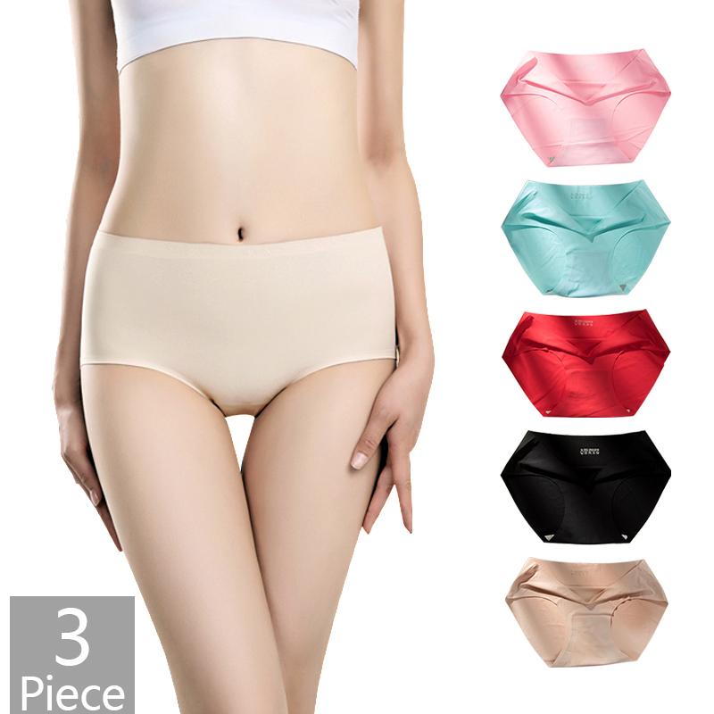 

Women's Panties 3PCS/Set Ice Silk For Women Seamless Mid Waist Underwear Female Plus Size Set Underpant Lingerie, Ba-be-bu
