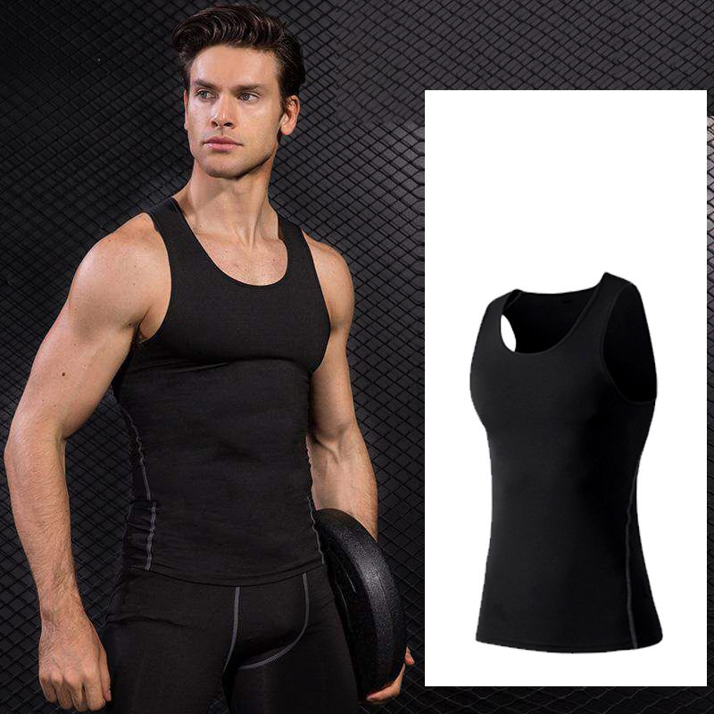 

Men's Sports Vests Compression Quick Drying T-Shirt Cooling Vest Sleeveless Stretch Gym Work Out Tank Tops Cropped Running T-shirts Singlet, Black top