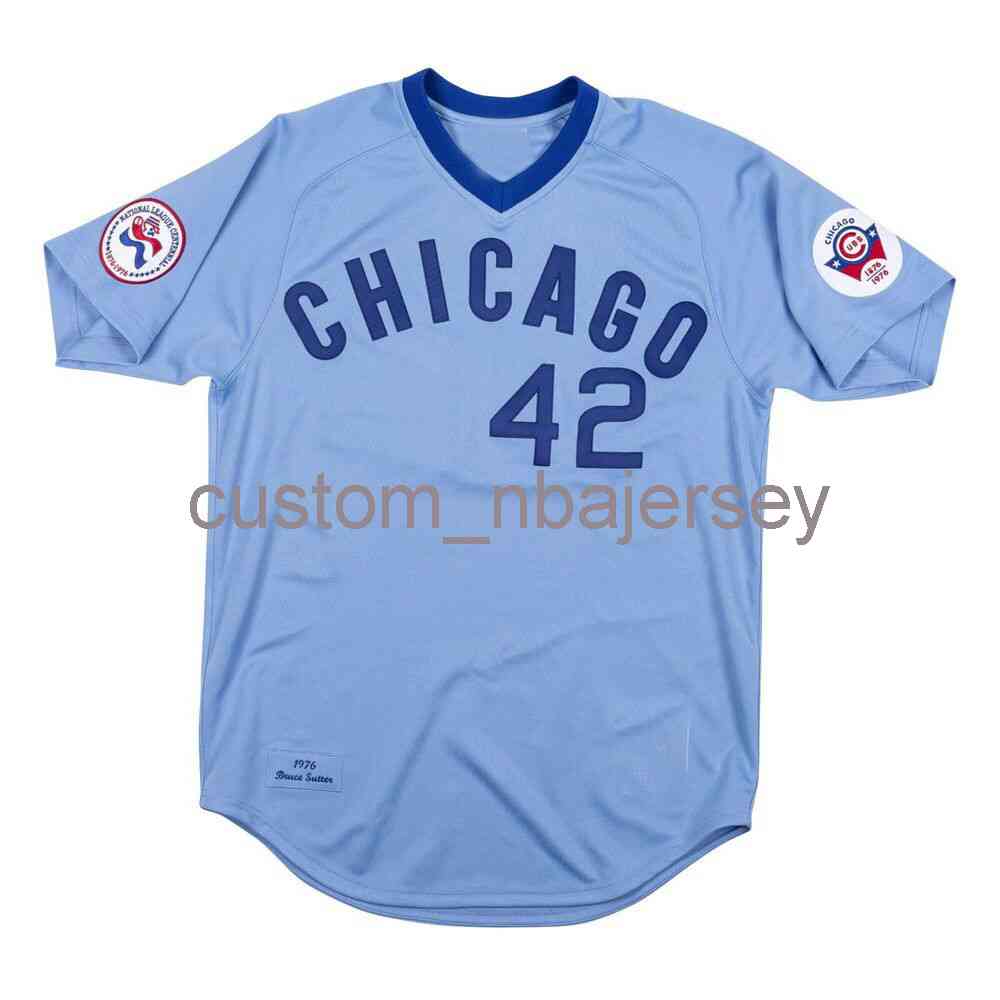 

Custom Bruce Sutter #42 Mitchell & Ness Blue Road 1976 Jersey Stitched Men Women Youth Kid Baseball Jersey -6XL