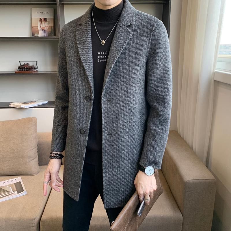 

Men's Wool & Blends Autumn And Winter Double-faced Cashmere Thicker Jackets Casual Long Woolen Coat High Quality Steetwear Windbreaker, Black