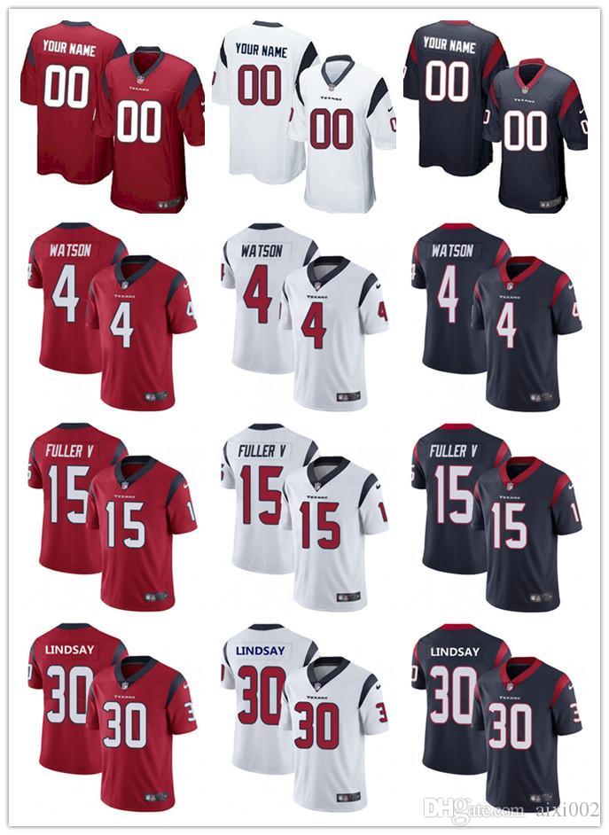 

Mens Womens Youth Houston Texans 15 Will Fuller V 4 Deshaun Watson 30 Phillip Lindsay Custom White red Navy Football Jerseys, Black;red