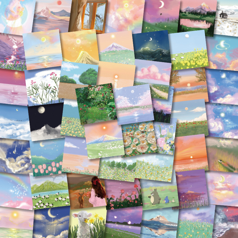 Wholesale 60 PCS Landscape Painting Notebook Stickers Aesthetic Laptop Cartoon Cute Vinyl Decorative Sticker-image-721301316