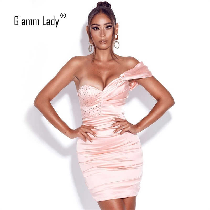 

Glamm Lady Diamonds Pink Sexy Dress Women Bodycon Party Club Dresses Female One Shoulder Summer Dress Backless Vestidos 210603, White
