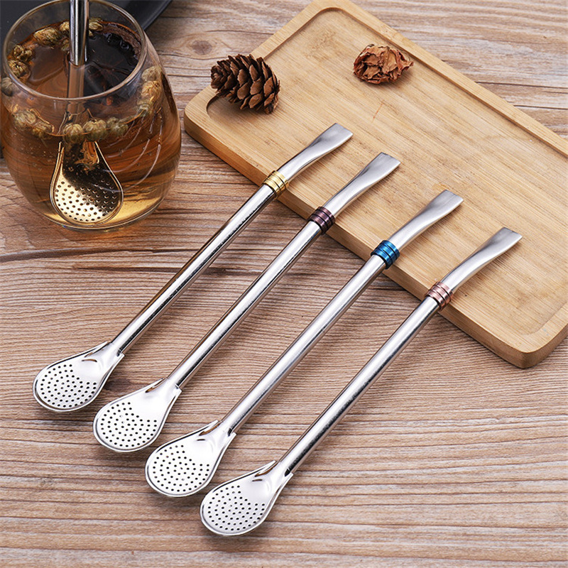 19CM Stainless Steel 18/8 Mate Tea Bombilla Filter Spoon Straw-image-1080672414