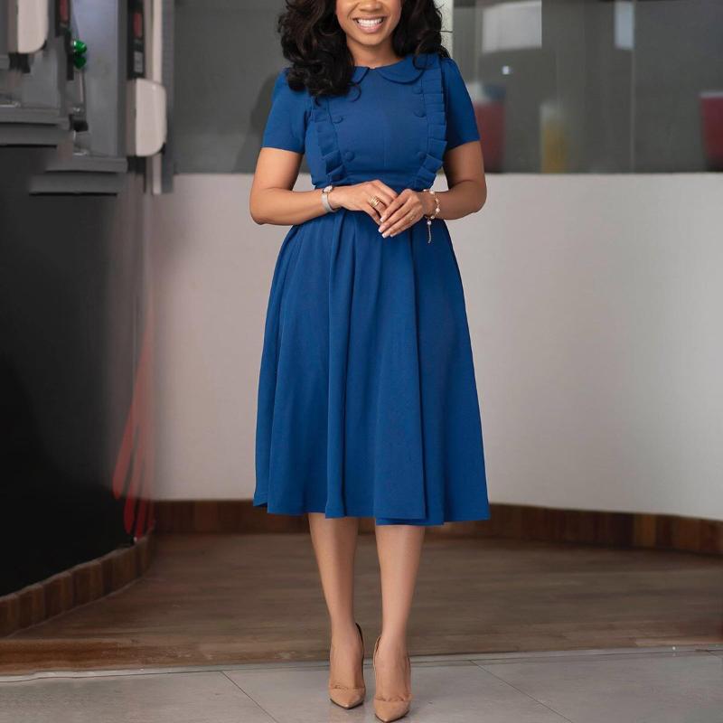 

Party Dresses 2021 African Office Dress Women Elegant Blue High Waist Solid A Line Mid Calf Fashion For Business Work Wear Cloth, Green dress