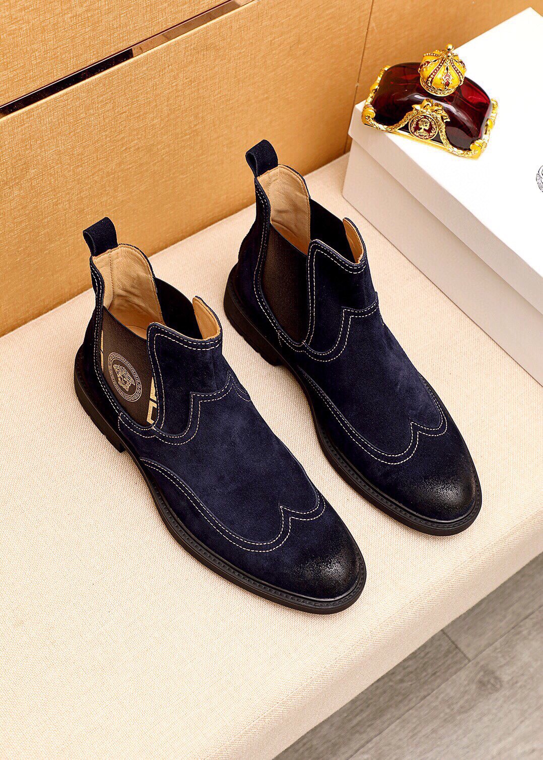 

2021 Mens Elegant Brand Designer Ankle Boots High Quality Male Outdoor Martin Motorcycle Boots Fashion Famous Party Dress Shoes Size 38-44, Blue