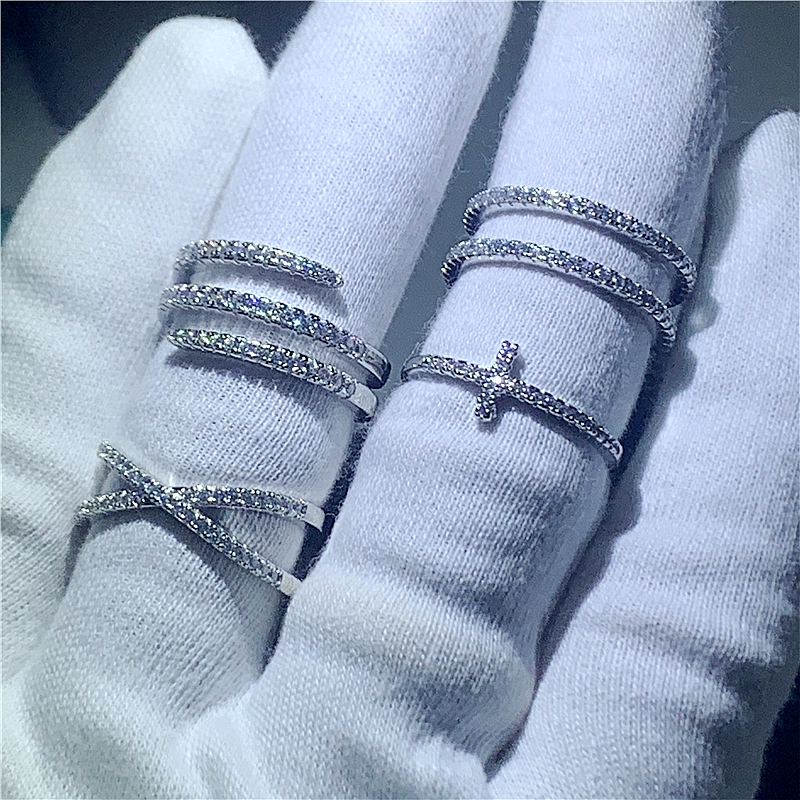 

Fashion Cross ring 925 Sterling silver Pave Dianmond cz Engagement Wedding Rings for women Statement Party Jewelry Gift