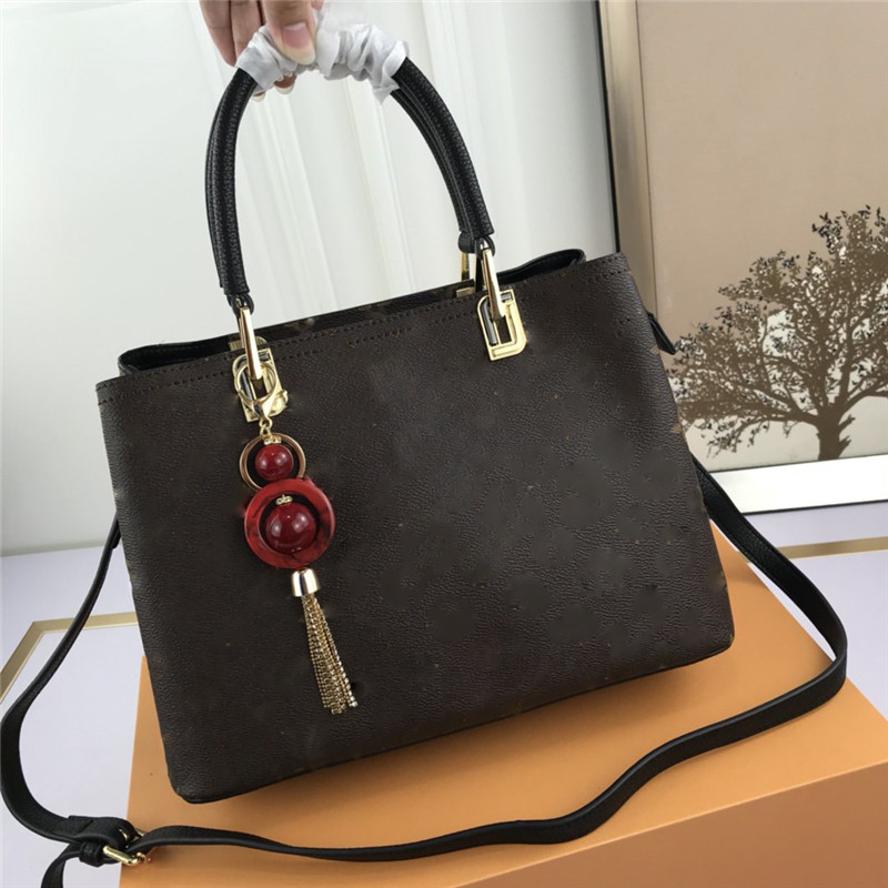 

2021 Free Sale Tote Simple Tassel Old Flower Hard Handle Handbag Large Capacity One Shoulder Messenger Bag Size:29X22X13 V-080