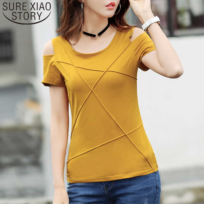 

Cotton Summer Tops Short Sleeve Solid Women Tshirt Casual Slim Fit Women T-shirt Female Clothes Korean Camiseta Mujer 210527, White