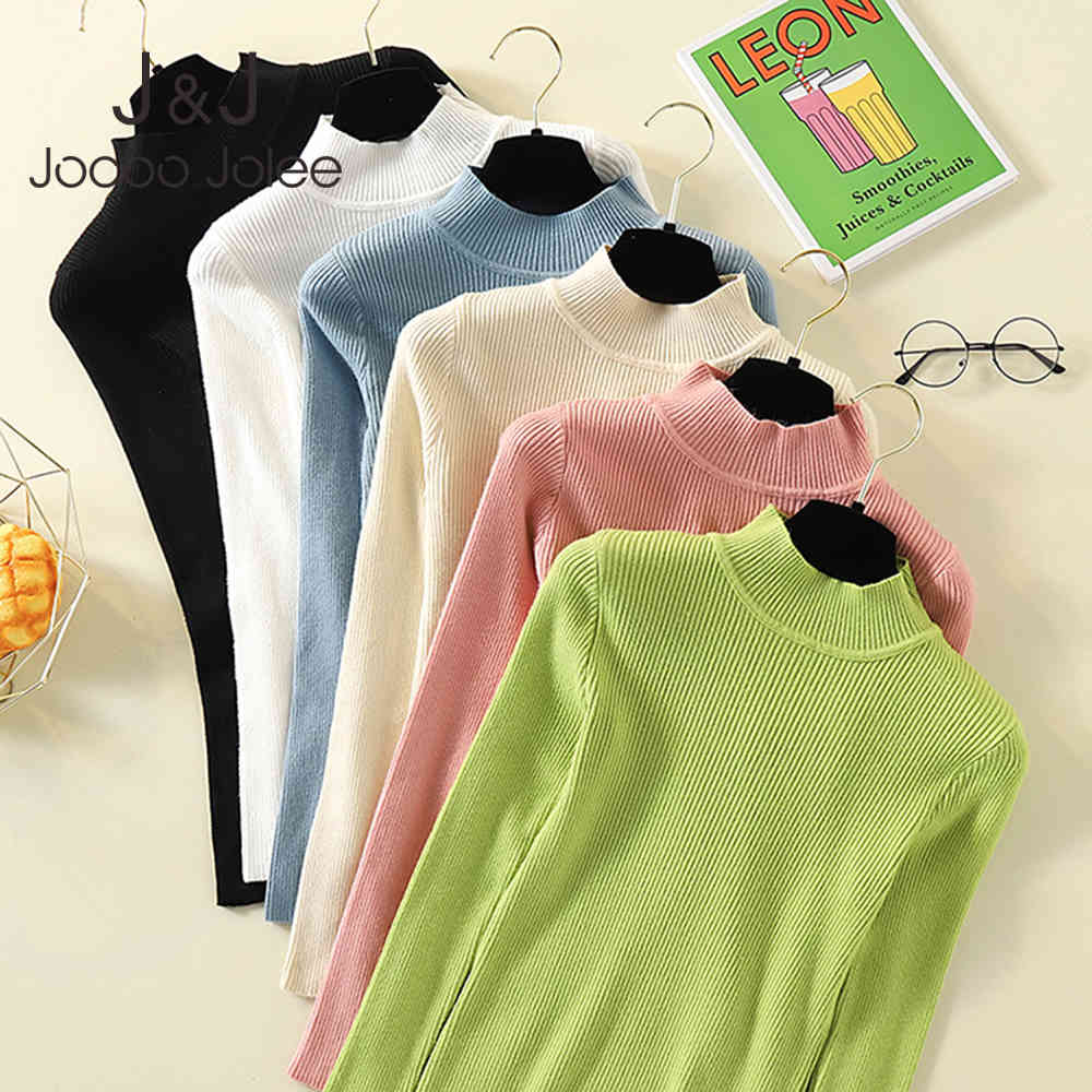 

Jocoo Jolee Women Autumn Winter Korean Slim Knitted Sweater Causal Solid Turtleneck High Elastic Soft Sweater Pullover Jumpers 210518, Apricot