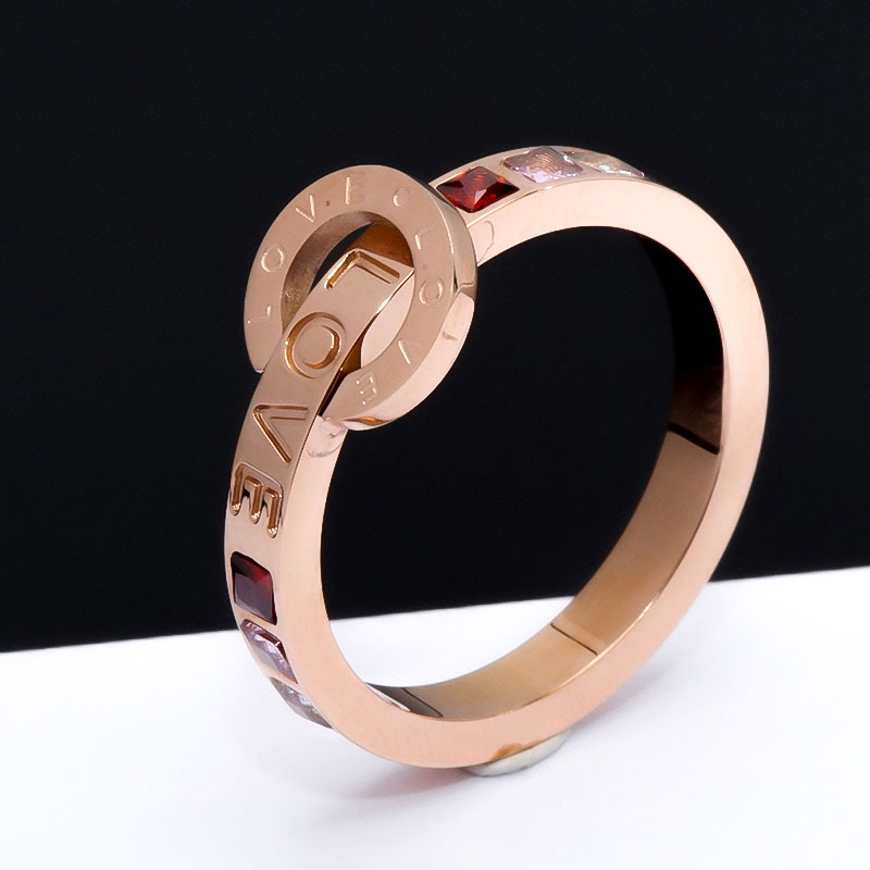 

Fancy Design Top-end Micro Pave Rose Gold Plated Love Ring Stainless Steel Jewelry