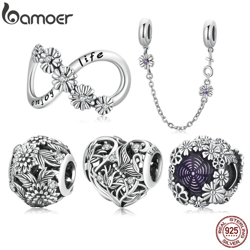

Other Bamoer Retro Flowers Charms 925 Sterling Silver Vintage Flower Safety Chain For Women Orginal Bracelet Or Bangle Fine Jewelry