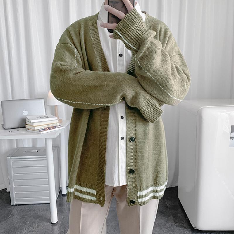 

Men's Sweaters Men Cardigan Striped Knitted Coat Single Breasted Harajuku Couples Autumn V-neck Retro All-match Cozy Leisure Loose, White;black